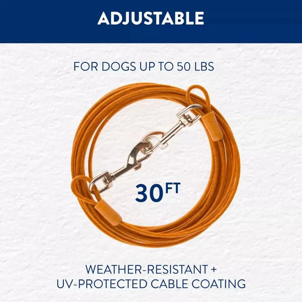 Top Paw 30' Dog Tie Out Orange Medium Adjustable For Up to‎ 50 lbs Outdoor NWT